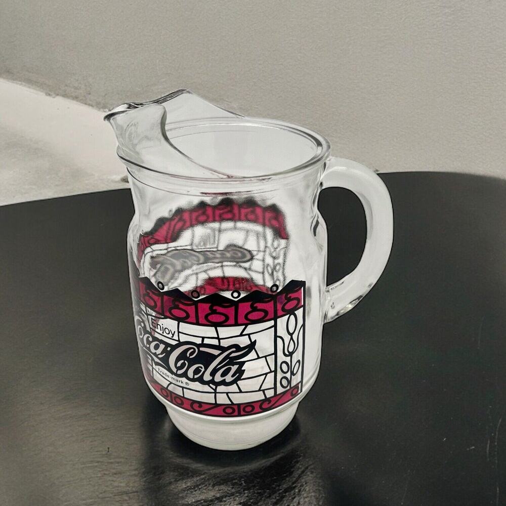Coca Cola Pitcher Tiffany Style Stained Glass 72 oz Soda Pop Coke Beverage Jug